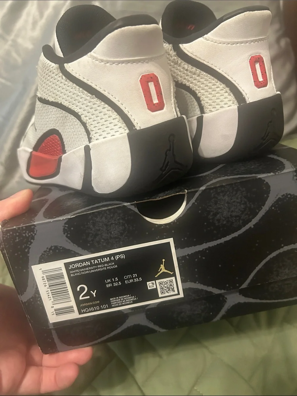 Jordan Tatum 4 Kids White Black and Red Low-Top Basketball Shoes